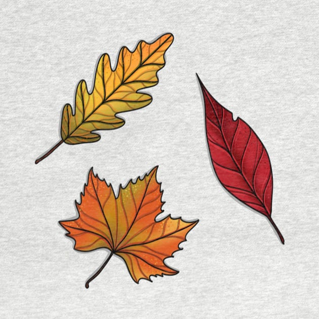 Three Speckled Autumn Leaves by AlmightyClaire